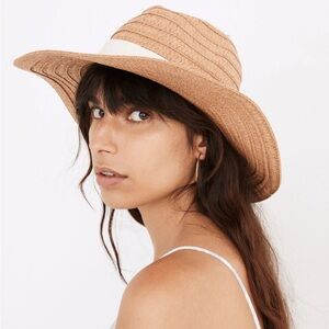 Madewell Packable Braided Straw Hat, M/L Size, Tan and Cream Color